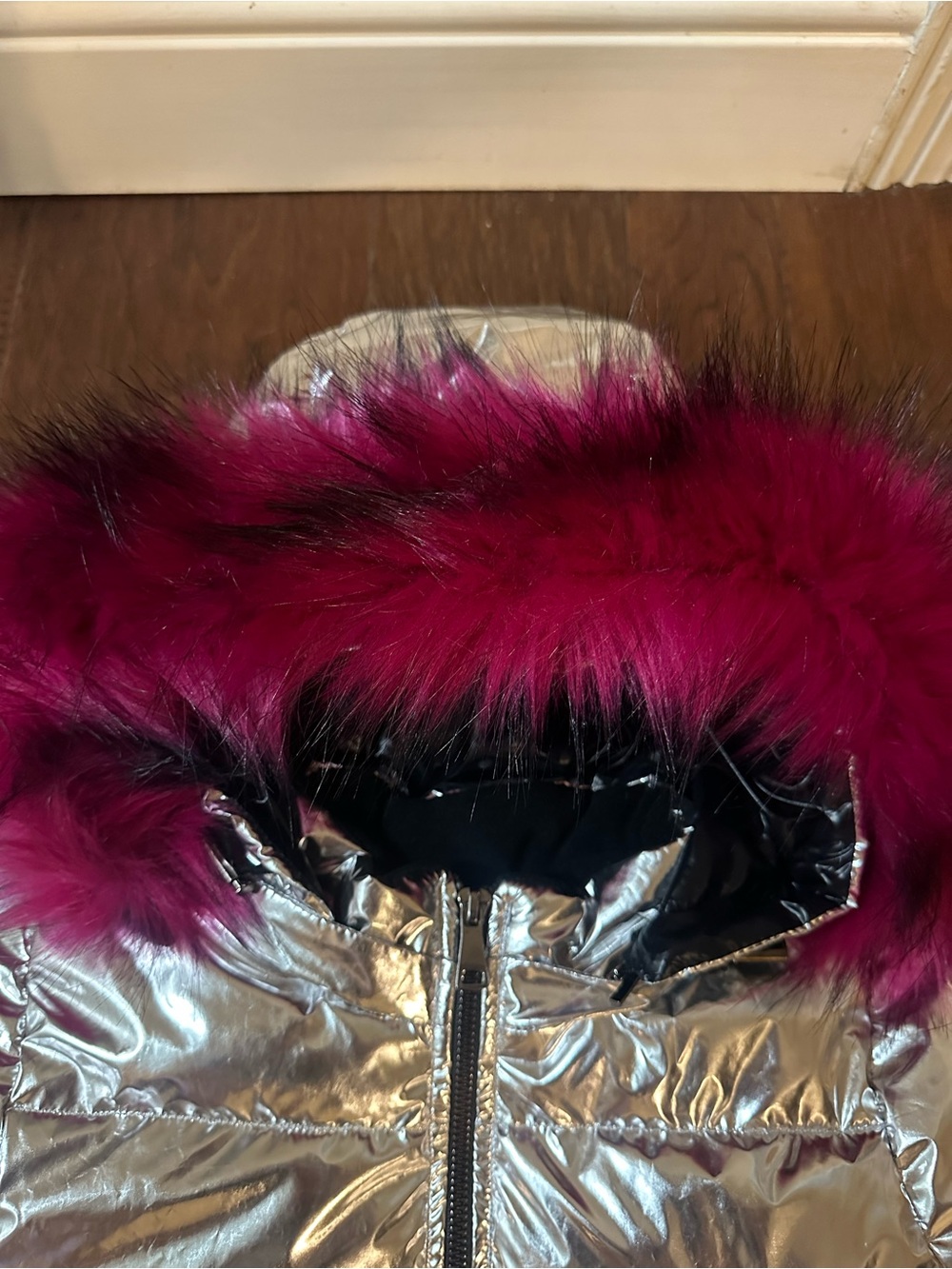 Pilguni Girls Silver Ski Jacket with Fur Hood - Size 8y - Picture 4 of 11